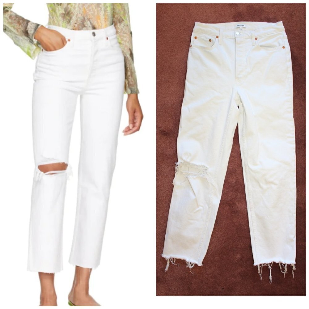 RE DONE White 70s Stove Pipe Jeans size 28 Button-fly women Denim Raw edge